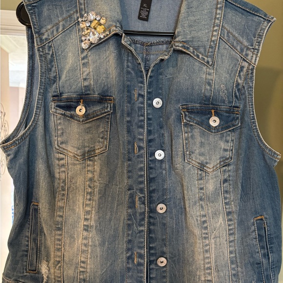 INC International Concepts bedazzled trendy Blue Denim Vest- size XL - Picture 5 of 8